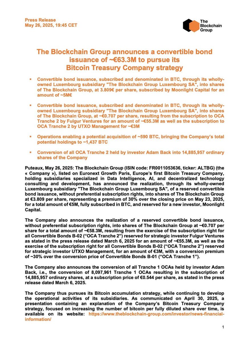 Avrupa'nın İlk Bitcoin Rezerv Şirketi 590 BTC Satın Almaya Hazırlanıyor